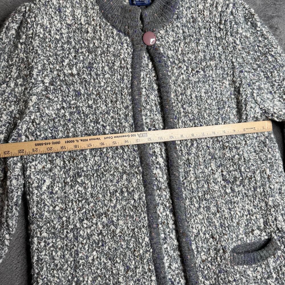 Vintage Knit Wool Blend Cardigan Le Chois Womens M/L Gray Chunky Knit Pockets - Picture 3 of 6